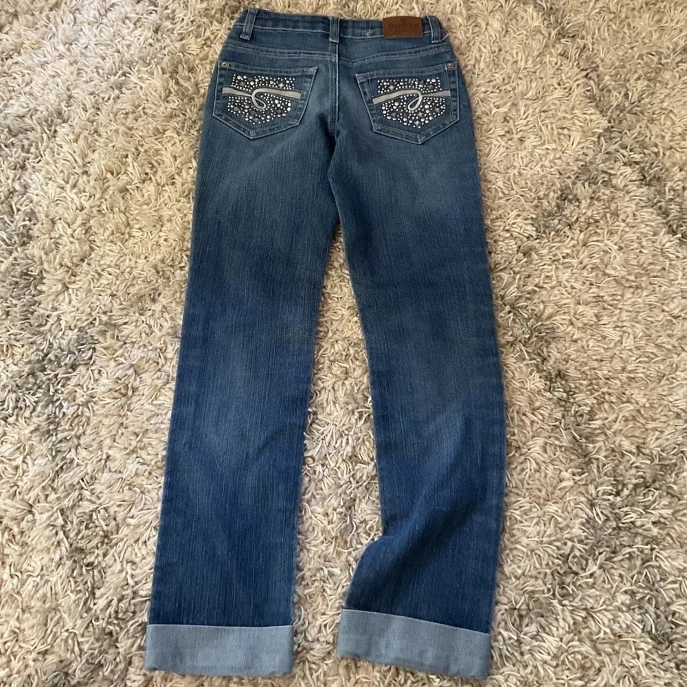 Justice Girls Simply Low Slim Jeans Medium Wash Rhinestone Studded Size 10S